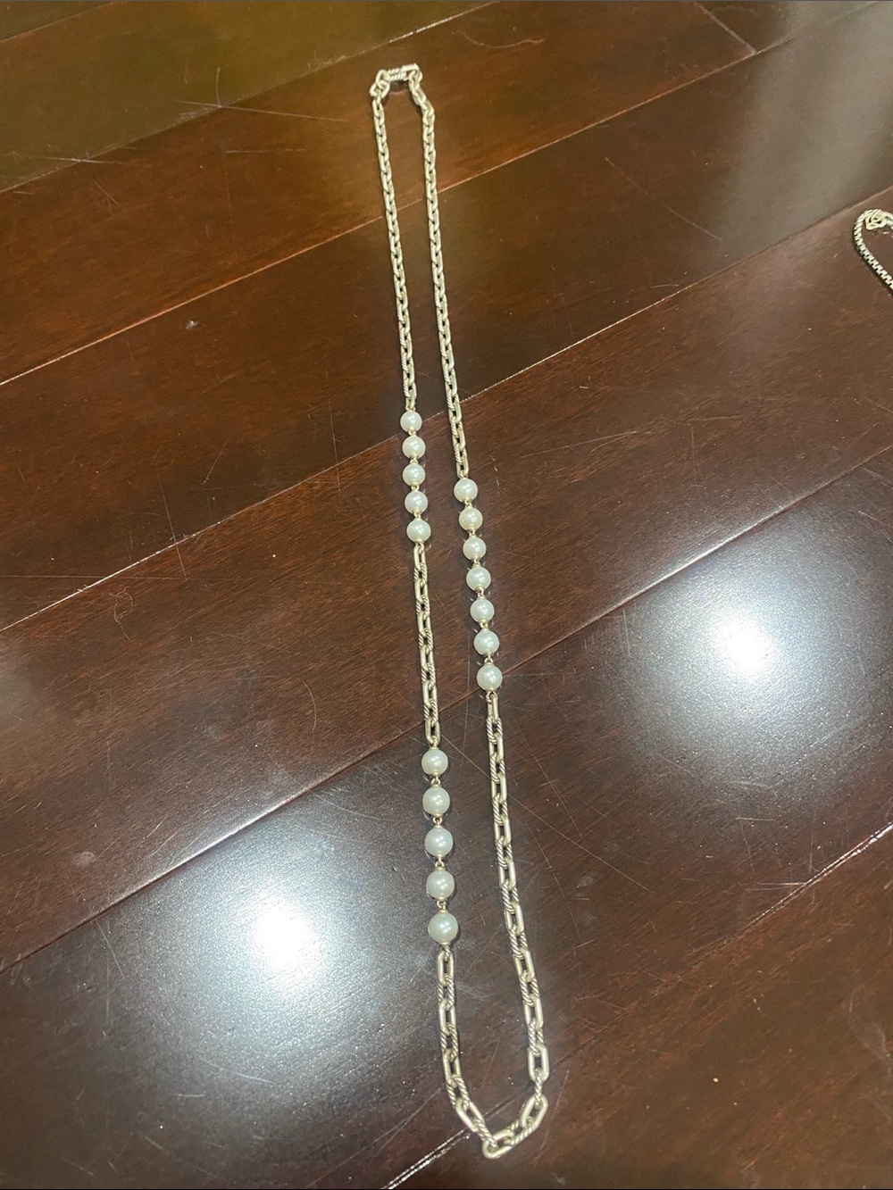 David Yurman Elegant White Beaded silver-Tone Long Necklace